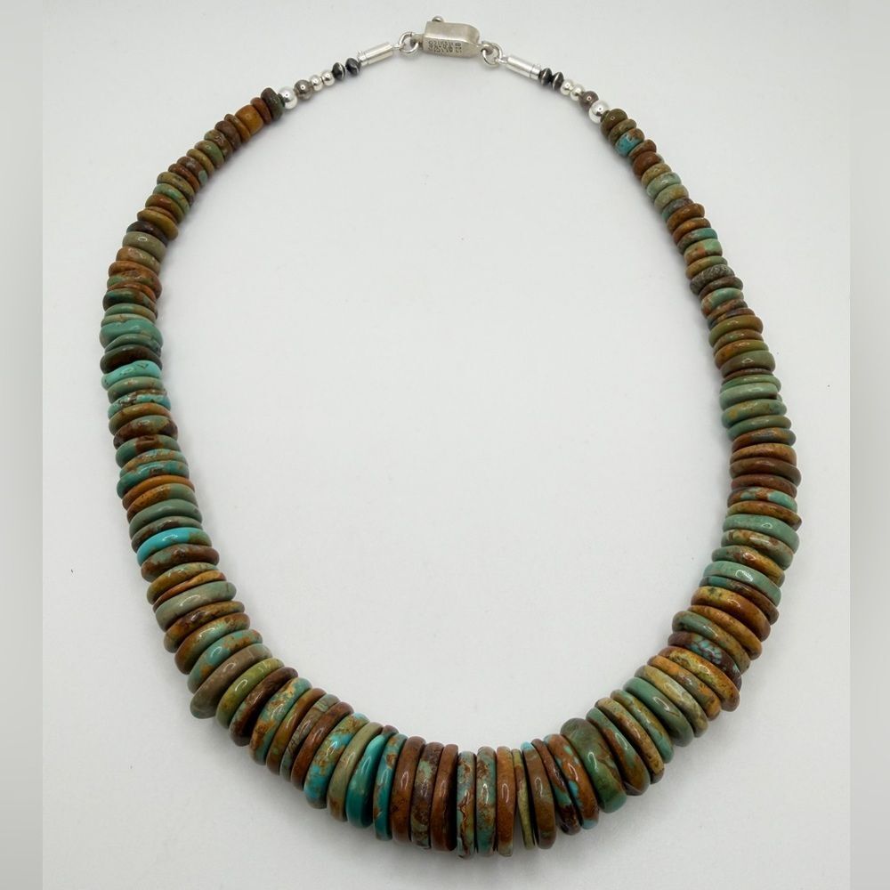 ~18" Graduated rondelle TURQUOISE beaded necklace w/ VTG 925 TAXCO clasp!